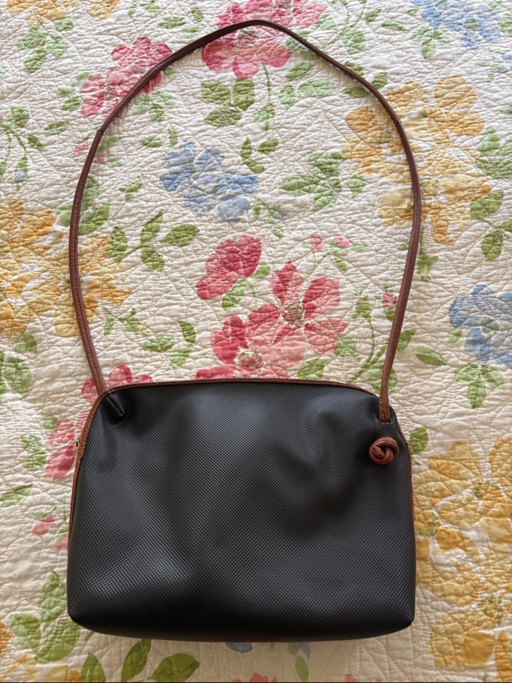 Bottega Veneta Black Crossbody Bag with Brown Strap Vintage